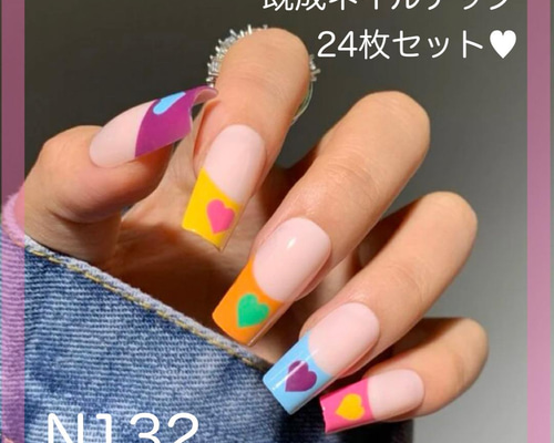 【No.2】オーダーチップ うるうる リボン ハート フレンチ ワンホン チークネイル/スキニーフレンチ/リボンネイル/ハートネイル