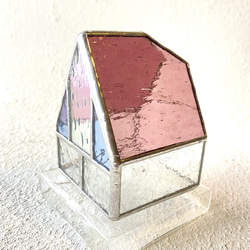 「櫻花色獨輪屋」【中】櫻花•屋、乾花插片1個、LED燭台、彩色玻璃 第4張的照片