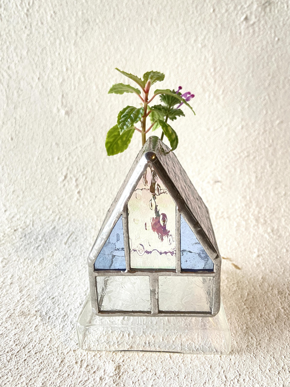 「櫻花色獨輪屋」【中】櫻花•屋、乾花插片1個、LED燭台、彩色玻璃 第2張的照片