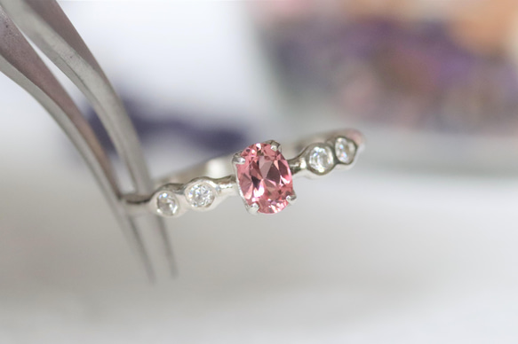 天然ピンクトルマリン0.38カラットのシルバーリング　シルバー925　一点物 4枚目の画像
