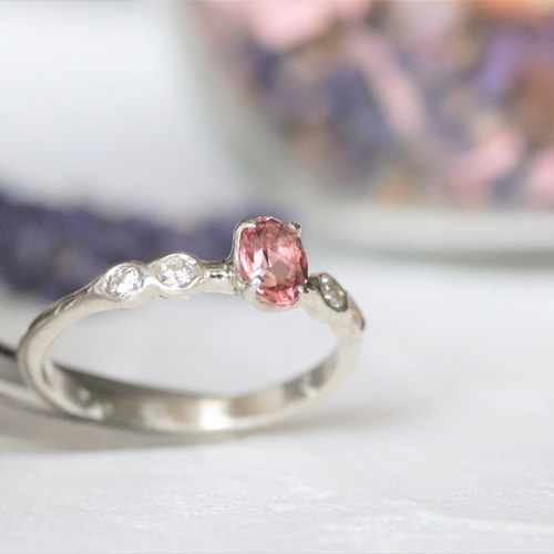 K18 ピンクトルマリン＆シルバー リング crossfor公式】リング ピンクトルマリン0.1カラット/ダイヤモンド0.05