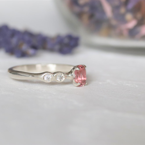 シルバー925 18金　ピンクトルマリン　アメジストリング K18WGピンクトルマリン アメジストフラワーリング 静岡県三島市