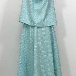 【SALE】トップス&サーキュラースカート  大きめ　ブルー 水玉　フリーサイズ   首タグなし丈上50下82 3枚目の画像