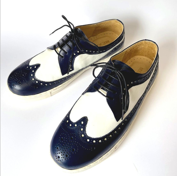 ◇ネイビー◇無料オーダーメイド◇ウイングチップ◇男女兼用