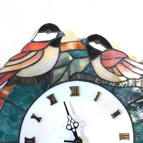 ステンドグラス ぶどうモチーフの壁掛け時計(ウォールクロック)