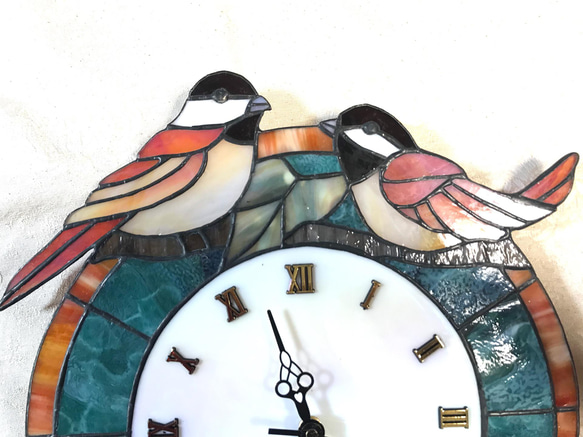 ステンドグラス　高級壁掛け時計（Ap-50.小鳥と葡萄） 5枚目の画像