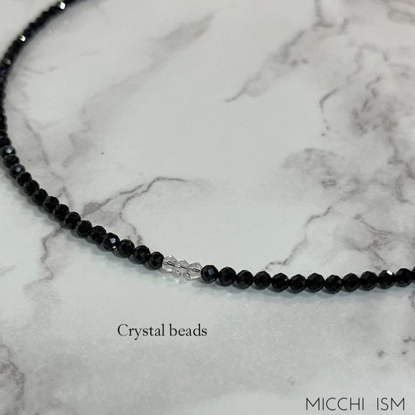 黑色尖晶石天然石項鍊手工製作長度38-65cm黑色簡約名人風格時尚閃光 第5張的照片