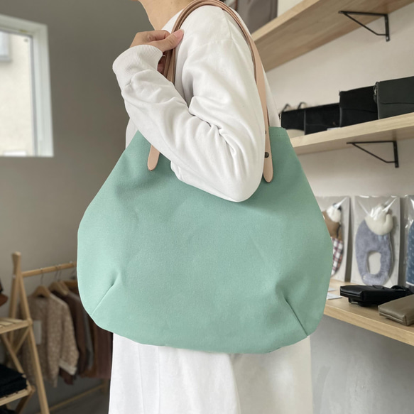 ミントグリーントートバッグ 帆布トートバッグ S ミントグリーン×ピンクベージュ トート
