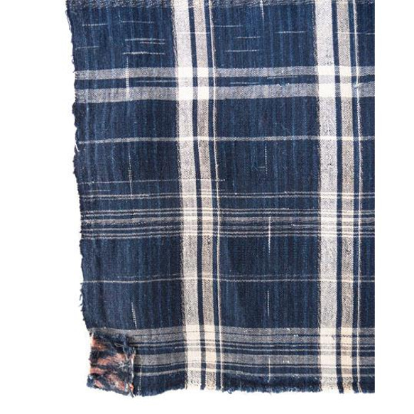 BORO original fabric Japanese indigo check scarf 155x34cm 5枚目の画像