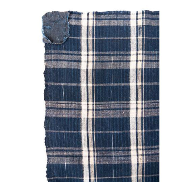 BORO original fabric Japanese indigo check scarf 155x34cm 4枚目の画像