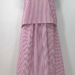 【SALE】　上下セット  ブルーレッド×白 ストライプ  シンプルブラウス&ロング88cm丈スカート 5枚目の画像