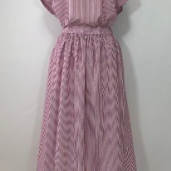 【SALE】　上下セット  ブルーレッド×白 ストライプ  シンプルブラウス&ロング88cm丈スカート 2枚目の画像