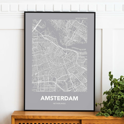 アートポスター MAP アムステルダム グレー L判 ハガキ 2L判 A4 A3 B3 A2 B2 アート モノトーン 2枚目の画像