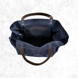 本革×帆布 防水オイルワックスキャンバスシンプルハンドバッグ大容量プリーツトートバッグ 4枚目の画像