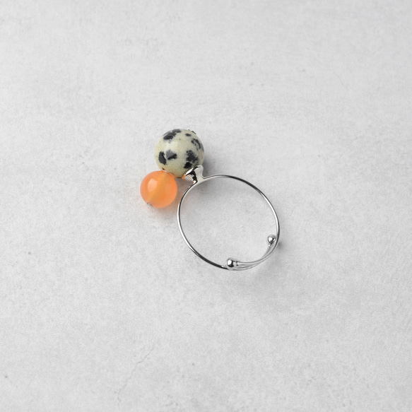 雙色戒指斑點狗橙色天然石戒指開口戒指銀色禮物禮物 第3張的照片