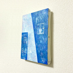 原画 油絵 スウィートホーム ねこのアート 抽象画  SM/サムホール ブルー×ホワイト モダンアート 3枚目の画像