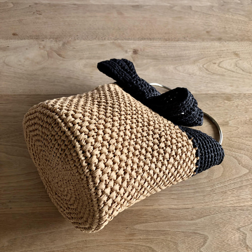 大きなリボンのリングハンドルバッグ・ナチュラル（受注制作） かご