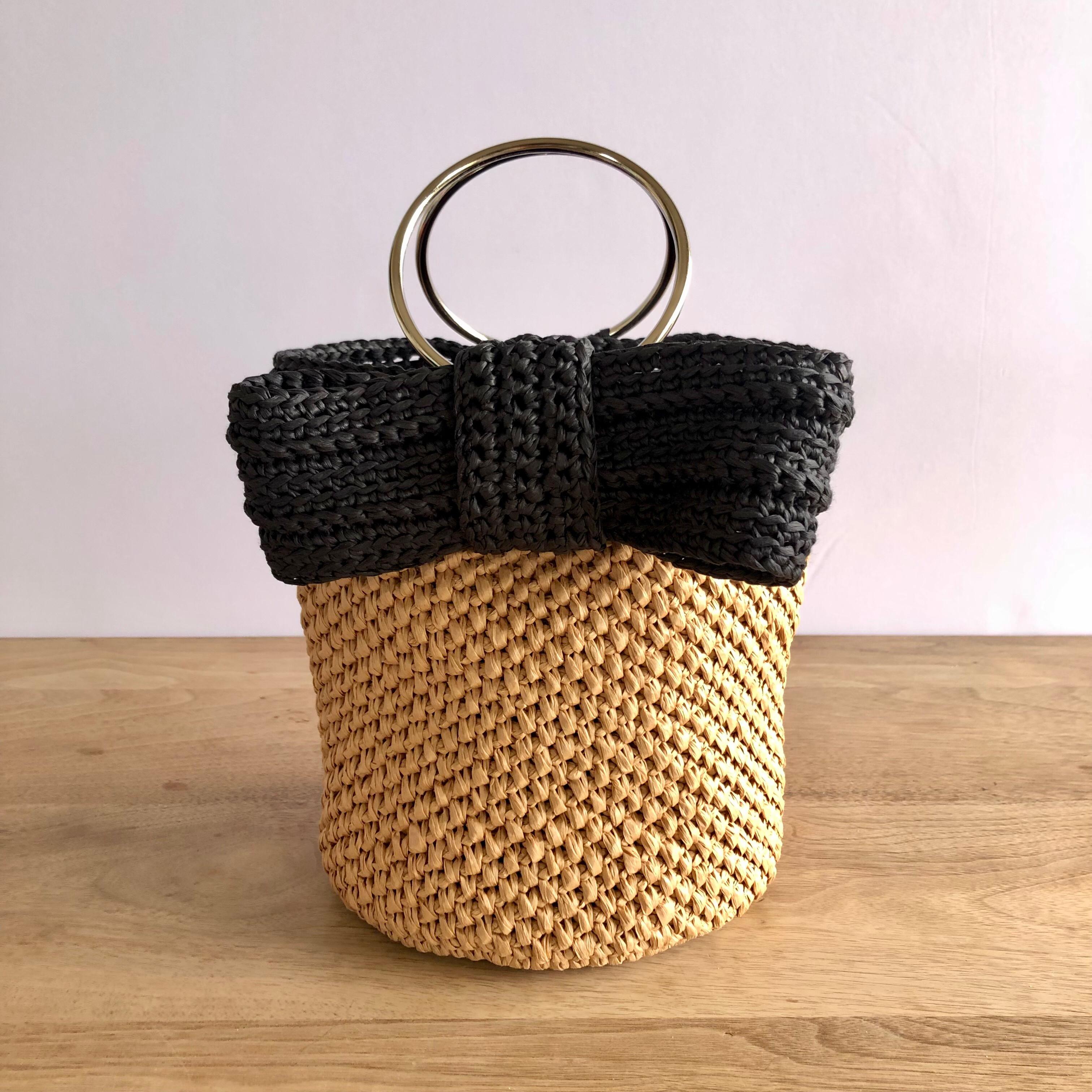 大きなリボンのリングハンドルバッグ・ナチュラル（受注制作）