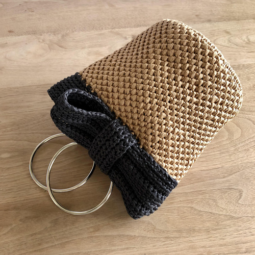 ハンドメイド・リメイクサファイアミンクリボン付きバッグぴこ様専用