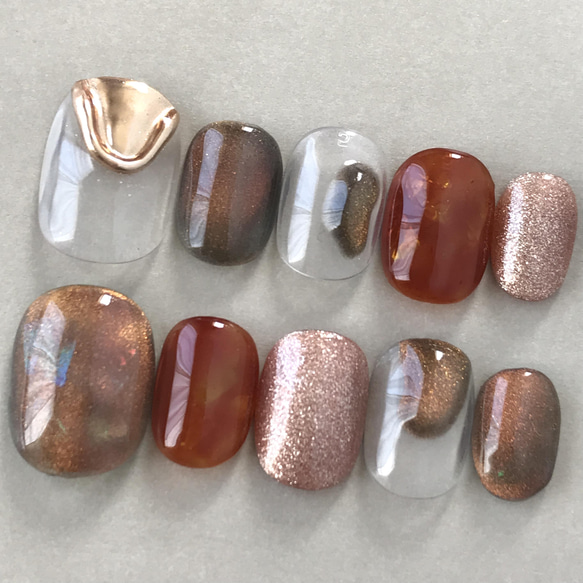 クリアブラウンゴールド 透け感ミラーネイル ネイルチップ ニュアンス  