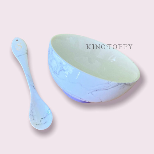 お茶碗×スプーンセット✴︎大理石模様✴︎離乳食食器✴︎イニシャルor