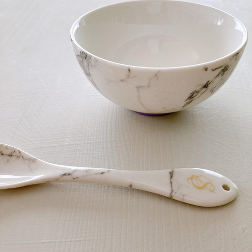 お茶碗×スプーンセット✴︎大理石模様✴︎離乳食食器✴︎イニシャルor