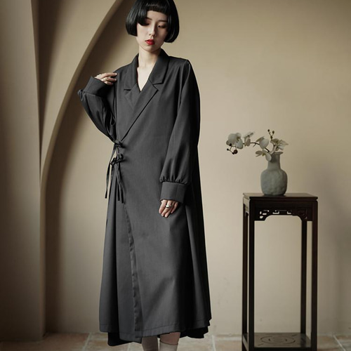 着物風ワンピースコート ブラックグレー ジャケット RANER 通販