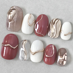 人気カラー♡こっくりレッドホワイトブラウン 大人ニュアンスネイル