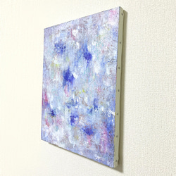 原画 油絵 霧の中の希望 霧とりんごのアート 抽象画  F6号 ブルー×水色 モダンアート 3枚目の画像