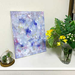 原画 油絵 霧の中の希望 霧とりんごのアート 抽象画  F6号 ブルー×水色 モダンアート 6枚目の画像