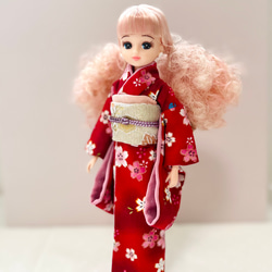 最終決算 リカちゃん 桜柄着物 13708354 通販 made H's 着物 赤 帯セット クラフト・布製品