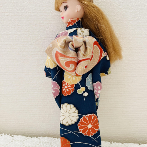 スーパーセール期間限定 リカちゃん 紺色着物と帯セット 菊 ネイビー その他人形 H's 人形