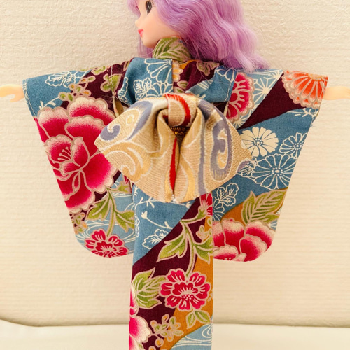 リカちゃん 着物 帯セット 椿 水色 ブルー その他人形 H's made