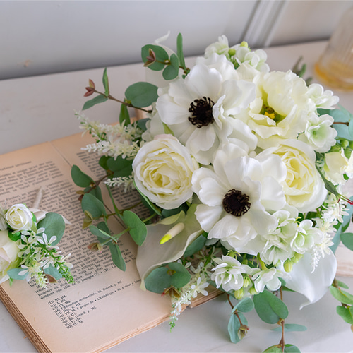 ❤︎アーティシャルフラワー ブーケ 結婚式 前撮り ブートニア付き アネモネ❤︎ アネモネブーケ アーティシャルフラワー 前撮り ウェディングブーケ