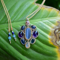 鮮豔的花朵 ★ 紫水晶 Cantera Opal 藍晶石 Macrame 吊墜 271 第11張的照片