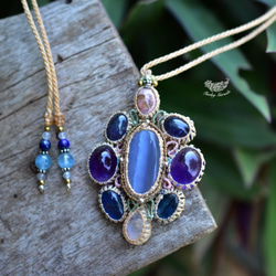 鮮豔的花朵 ★ 紫水晶 Cantera Opal 藍晶石 Macrame 吊墜 271 第4張的照片