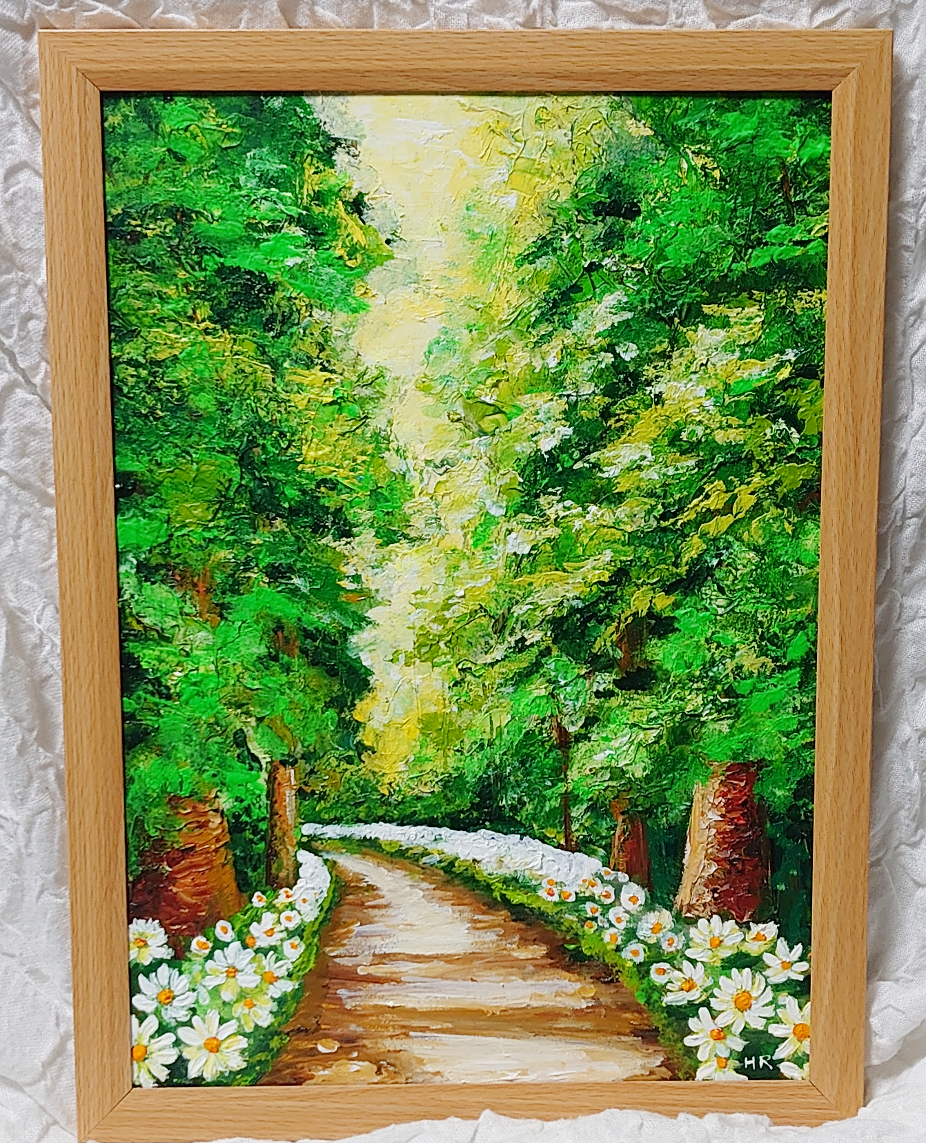 初売りセール 絵画【白い花道】 油絵 絵画