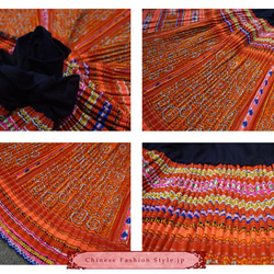 貴州苗族の刺繍付きスカート100%ハンドメイド 手織プリーツスカート Bohoスタイルな女性ためのドレス #125 7枚目の画像