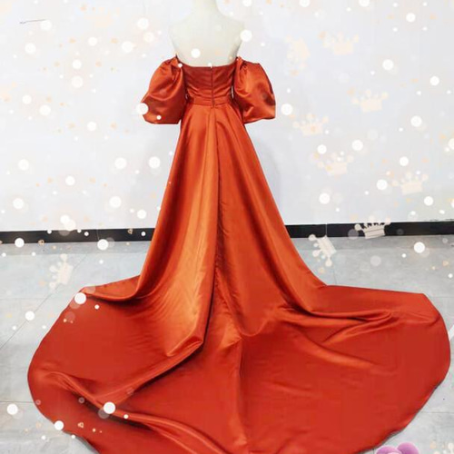 高品質！パーティードレス 前撮り結婚式 2次会 オレンジ ビスチェ  