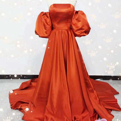高品質！パーティードレス 前撮り結婚式 2次会 オレンジ ビスチェ  