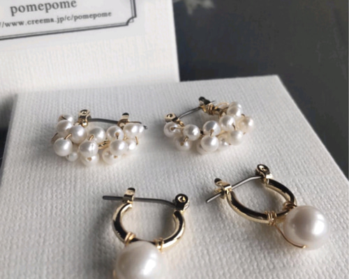 【国内発送】淡水パール＆フープ ピアス/18KGV or SV925 淡水パールチタンポストフープピアスorイヤリングセット 14kgf