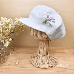 【キッズ】フレンチリネンのラベンダー刺繍　キャスケット帽　 2枚目の画像