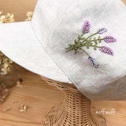 【キッズ】フレンチリネンのラベンダー刺繍　キャスケット帽　 4枚目の画像