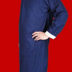 オーダーメード伝統的中国礼服 上等リネン生地 手作りチャイナカラー付き 紺 プレミアムコート#103 2枚目の画像