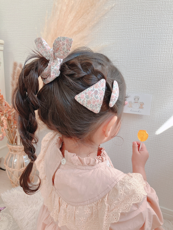 【3点set】リバティハンナローズ ヘアアクセセット❀　ヘアゴム　ヘアクリップ　髪飾り　イースター　誕生日　プレゼント 3枚目の画像