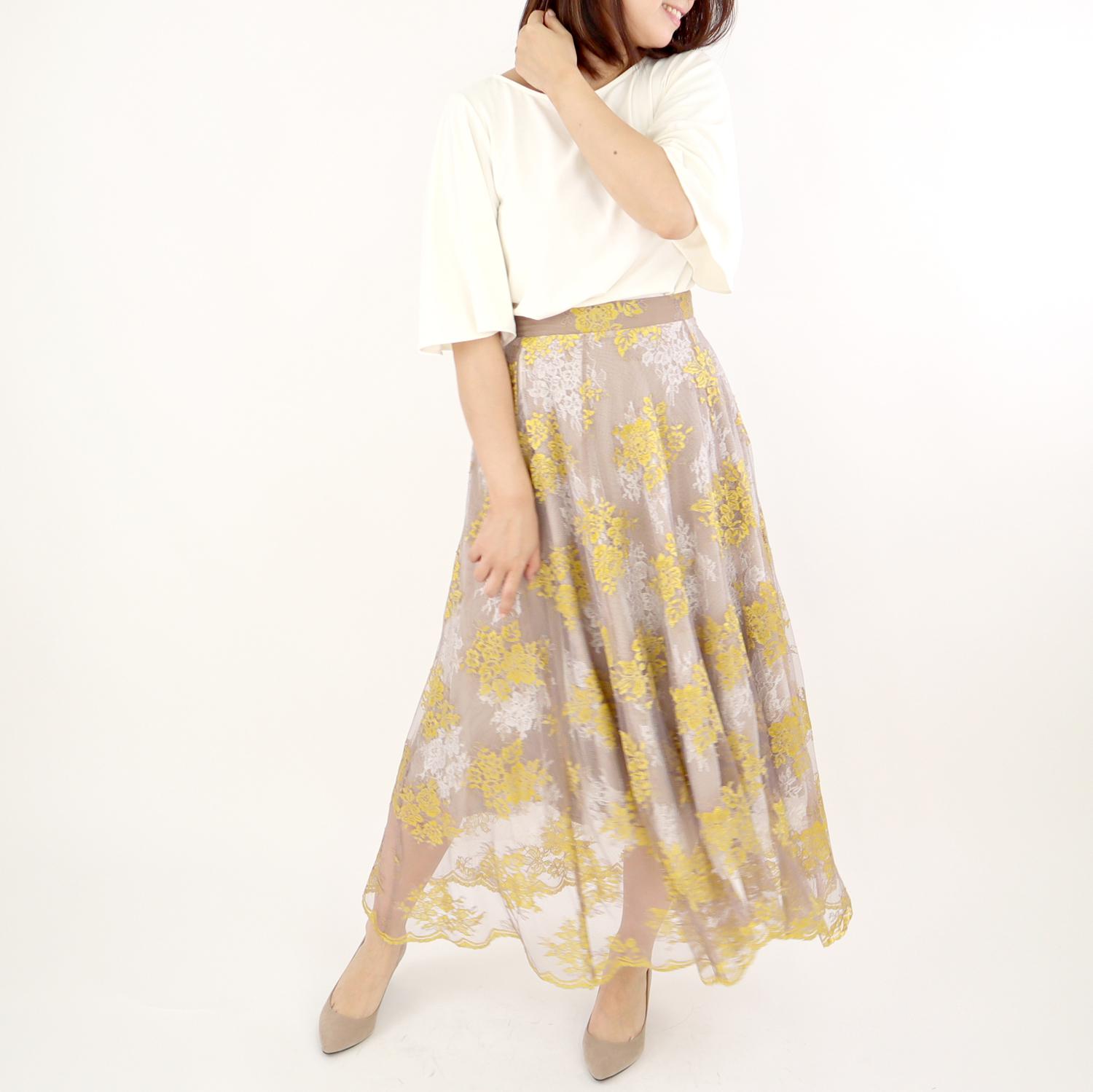 ♡再々々々々々入荷♡デザインチュールレーススカート（イエロー） 4,400円