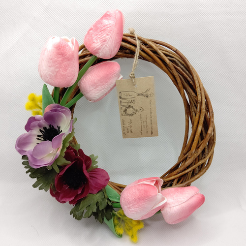 チューリップのリース／造花 春 花 フラワーリース プレゼント