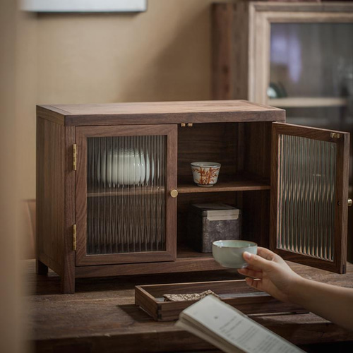 受注生産】和風ショーケース 無垢材 茶器棚 置物収納棚 ガラス戸