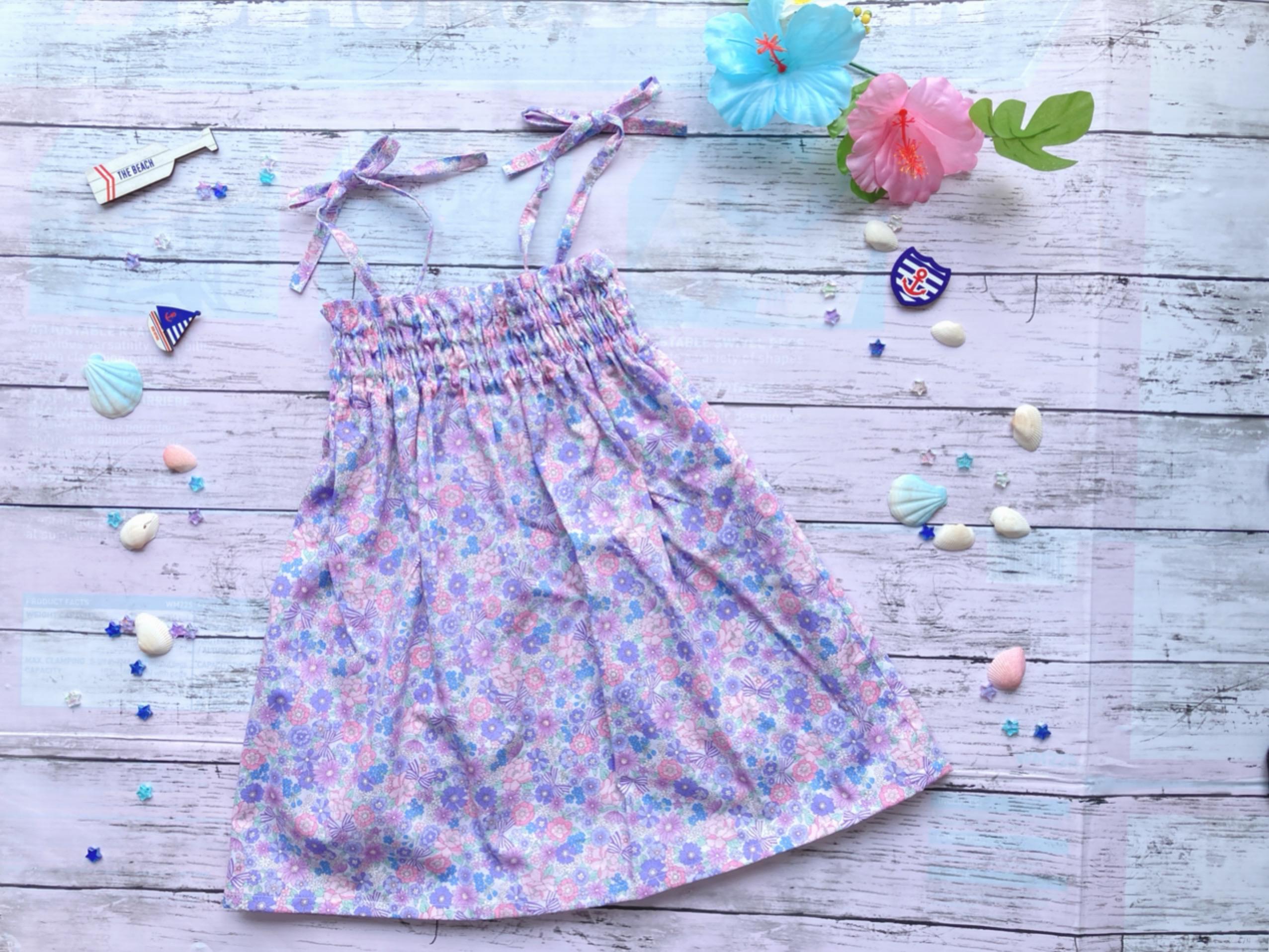 《子供服 受注制作》花柄シャーリングワンピース【ハンドメイド