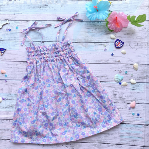 子供服 受注制作》花柄シャーリングワンピース【ハンドメイド 